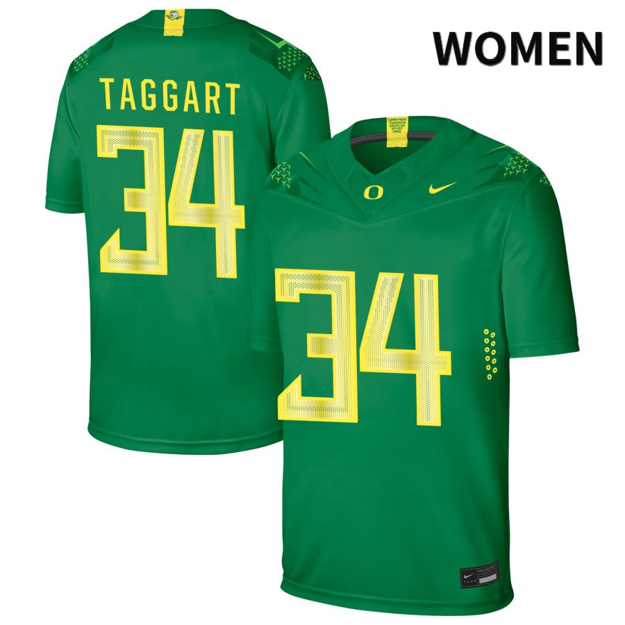Oregon Ducks Women's #34 Harrison Taggart Football College Authentic Green NIL 2022 Nike Jersey CVH36O2U